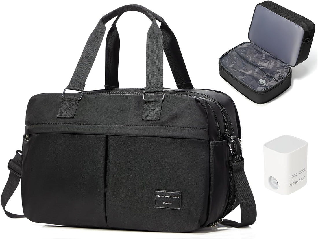 Vacuum Travel Bag with Air Pump Expandable Seal Compression Personal Item Carry on Bags for Airlines Travel Duffle Bags for Women Weekender Overnight Bag Sports Gym Tote Bag Black