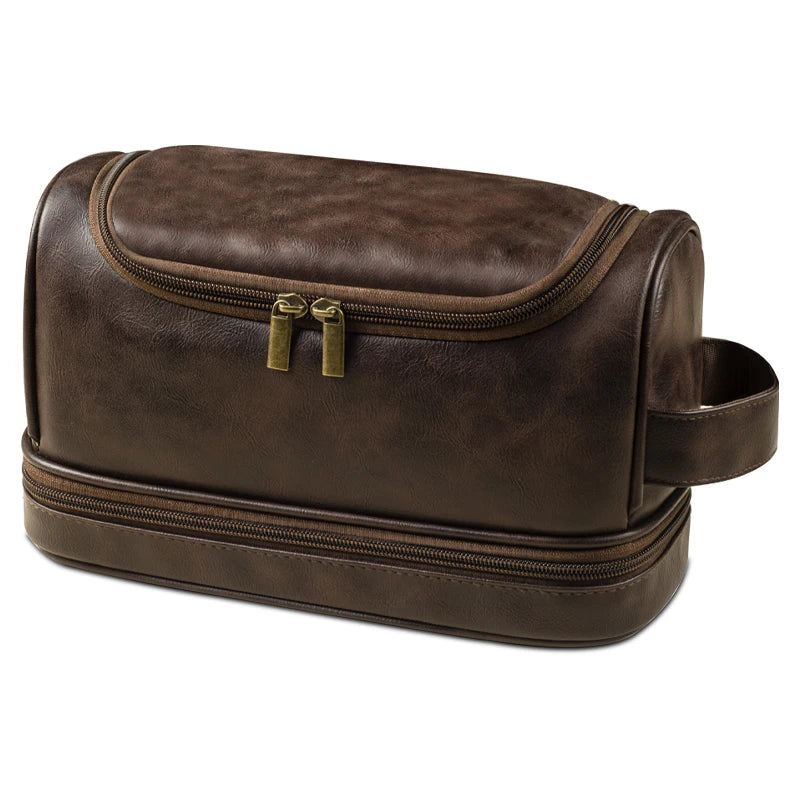 Large Hanging Toiletry Cosmetic Travel Bags for Men Women Leather Travel Bags with Hanging Hook Toiletries Bathroom Shaving Bags