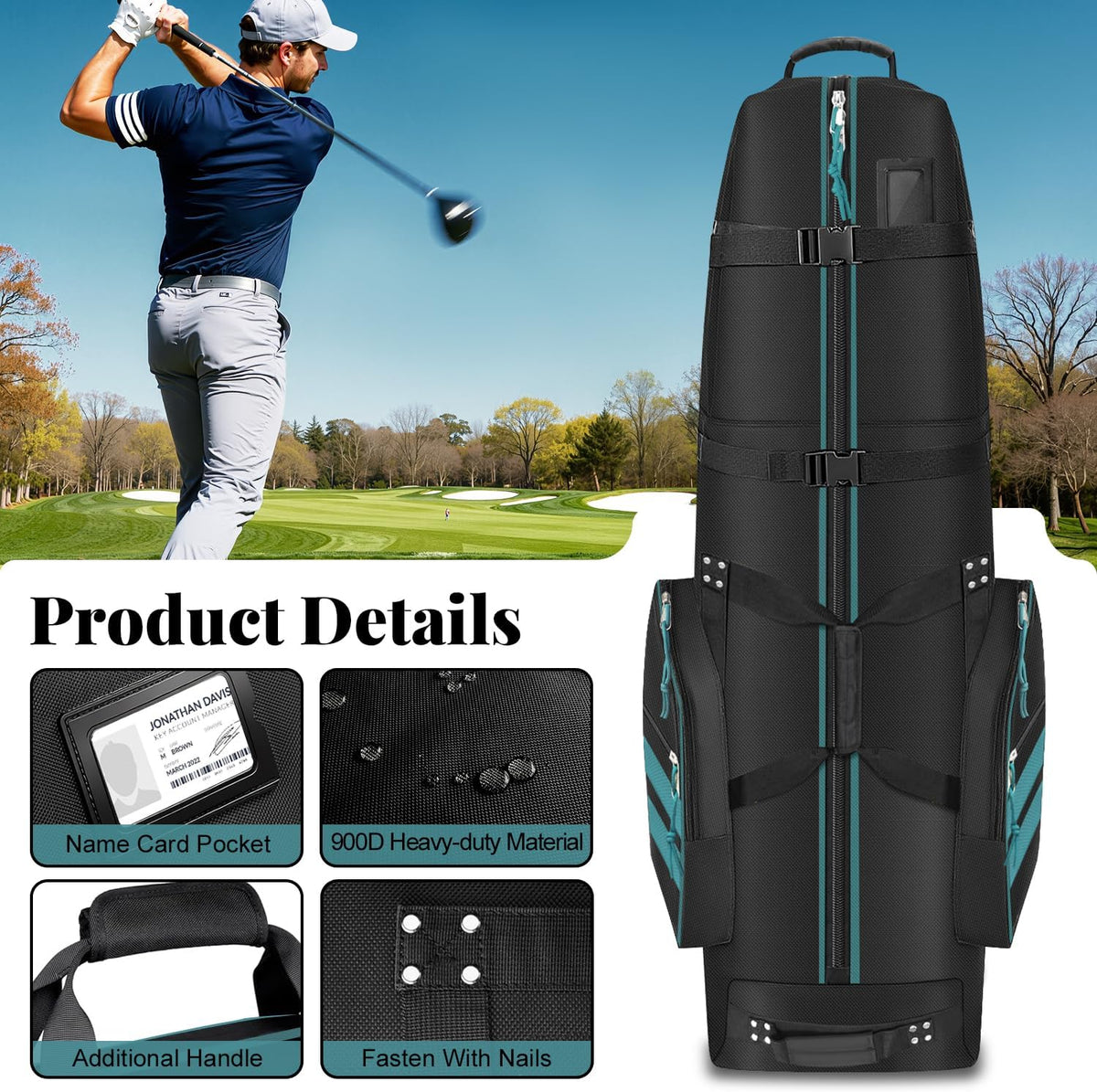 Golf Travel Bag with Wheels, Outdoors Heavy Duty 900D Polyester Waterproof Travel Golf Bags, Golf Travel Bags for Airlines, Transporting, Clubs