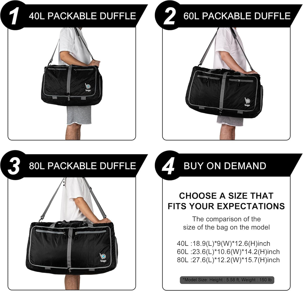 Large Duffle Bag for Travel Women &amp; Men. Durable Lightweight Foldable Travel Duffel Bags for Traveling Women. 60L Duffle Bags for Overnight Bag with Shoe Compartment Collapsible Weekender Duffel