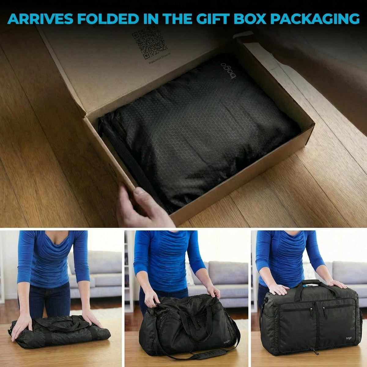 Large Duffle Bag for Travel Women &amp; Men. Durable Lightweight Foldable Travel Duffel Bags for Traveling Women. 60L Duffle Bags for Overnight Bag with Shoe Compartment Collapsible Weekender Duffel