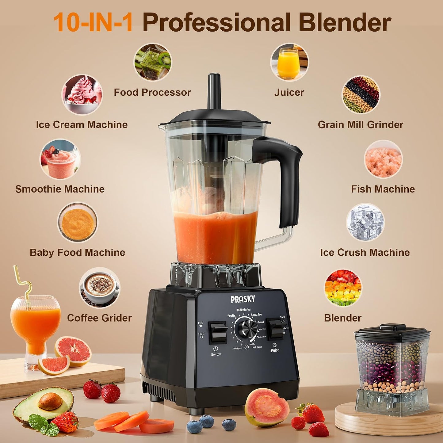 Smoothies Blender, Max.2400W/1000W  Professional Blender, 68Oz | 2L, BPA Free Countertop Blenders, 25000RPM Powerful, 2 Containers, Kitchen Blender & Grinder Combo, Ice Crushing/Juice/Shake