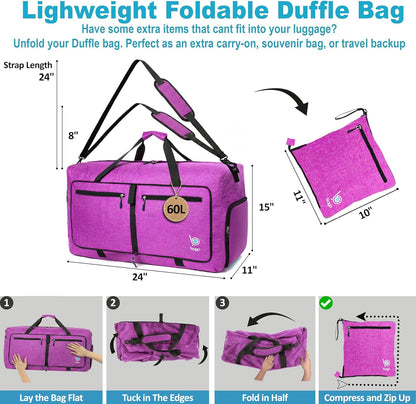 Large Duffle Bag for Travel Women &amp; Men. Durable Lightweight Foldable Travel Duffel Bags for Traveling Women. 60L Duffle Bags for Overnight Bag with Shoe Compartment Collapsible Weekender Duffel