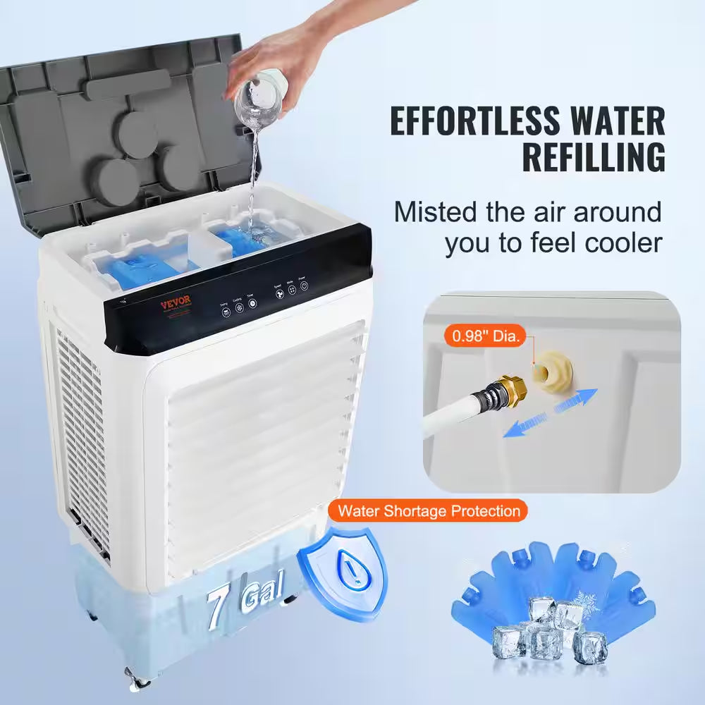 Evaporative Air Cooler 2100 CFM 135° Oscillating Swamp Cooler with 12 H Timer, 7 Gal. Portable Air Cooler