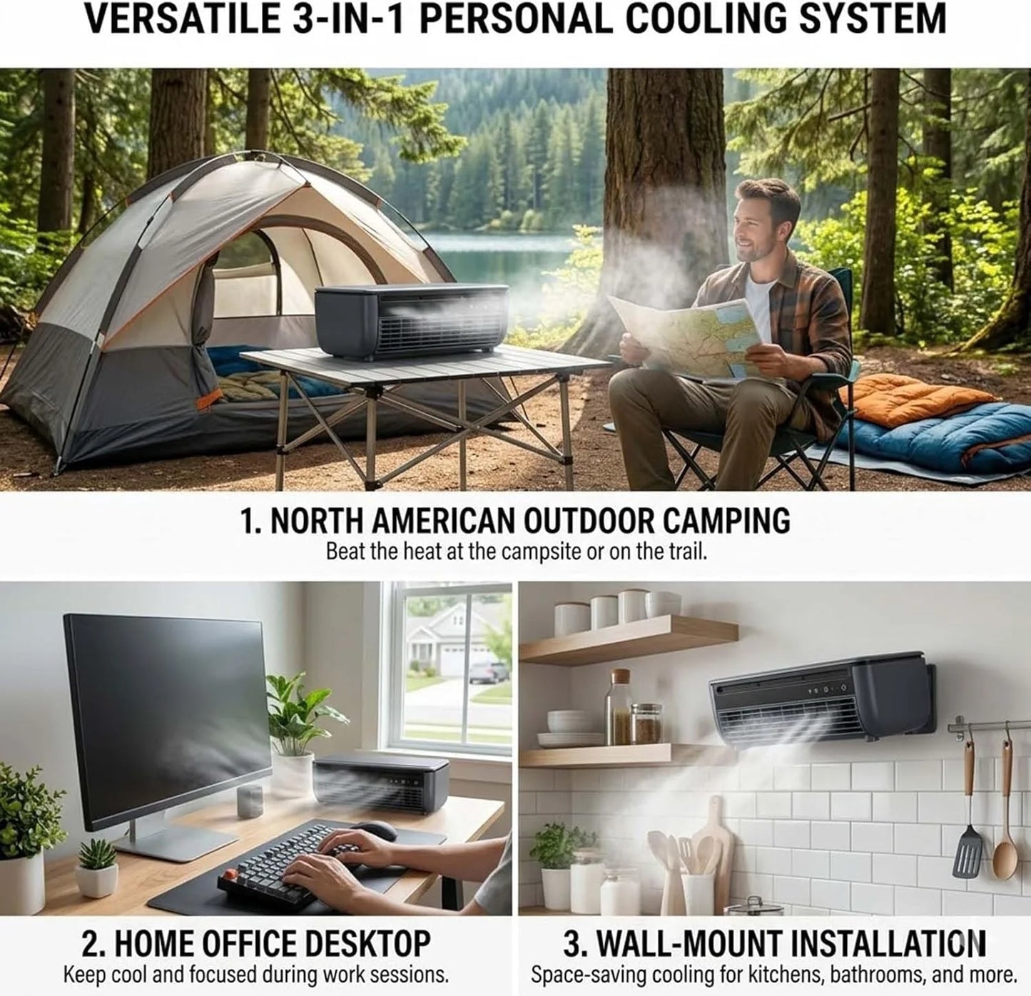Mini Air Conditioner with Remote, Wireless Air Conditioner Cooling Mist Fan, Small Wall Air Conditioner No Window No Drill, 3 Speed Evaporative AC for Home Office(White)