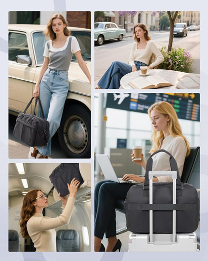 Vacuum Travel Bag with Air Pump Expandable Seal Compression Personal Item Carry on Bags for Airlines Travel Duffle Bags for Women Weekender Overnight Bag Sports Gym Tote Bag Black