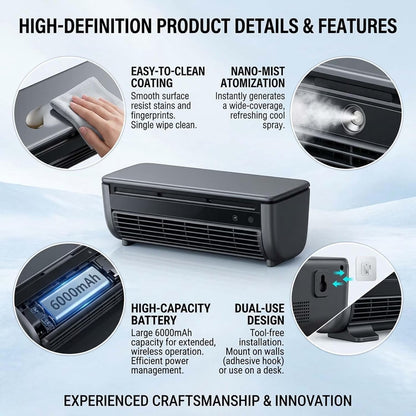 Mini Air Conditioner with Remote, Wireless Air Conditioner Cooling Mist Fan, Small Wall Air Conditioner No Window No Drill, 3 Speed Evaporative AC for Home Office(White)