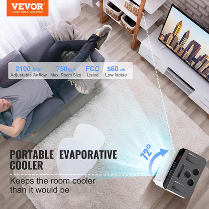 Evaporative Air Cooler 2100 CFM 135° Oscillating Swamp Cooler with 12 H Timer, 7 Gal. Portable Air Cooler