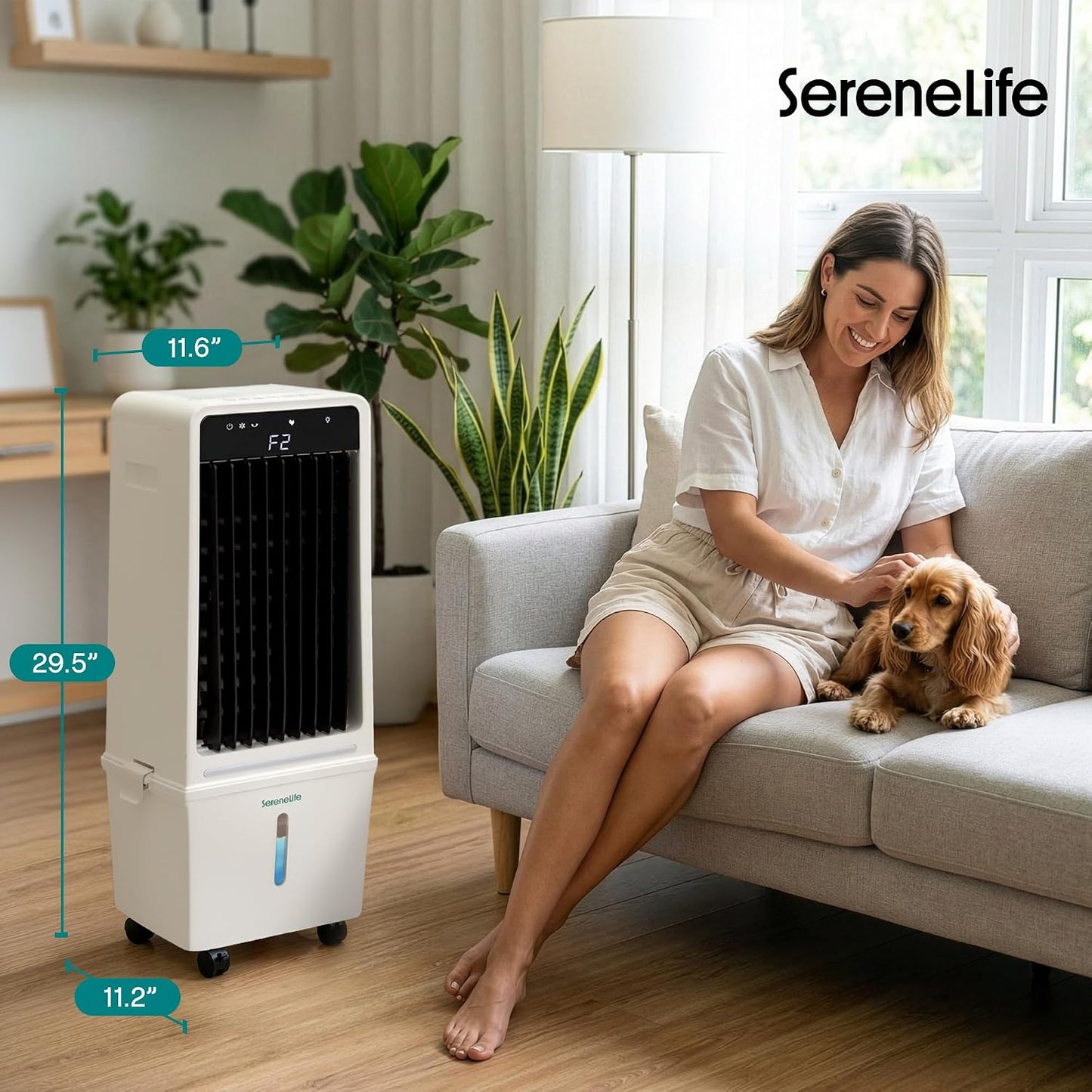 Evaporative Air Cooler with 15 L Detachable Water Tank, Air Cooler with 1500 CFM Cooling Power, Indoor Outdoor Oscillating System with Wheels, Remote & Ice Packs, (Black & White)