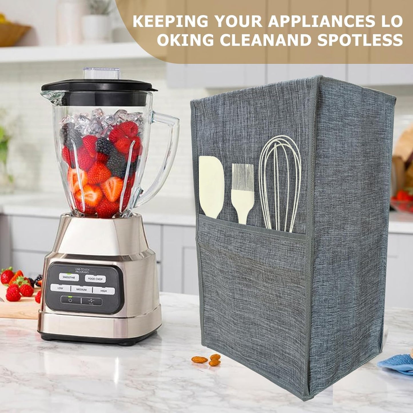 Kitchen Blender Cover,Dust-Proof Organizer Quilted Blender Covers Kitchen Mixer Protector,Blender Dust Cover with Accessory Pocket