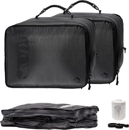 Travel Vacuum Bags with Pump, IP68 Waterproof Reusable Vacuum Seal Bags for Clothing Travel, 46L Compression Bags for Carry on Suitcases and Backpack (2 Pack+Pump)