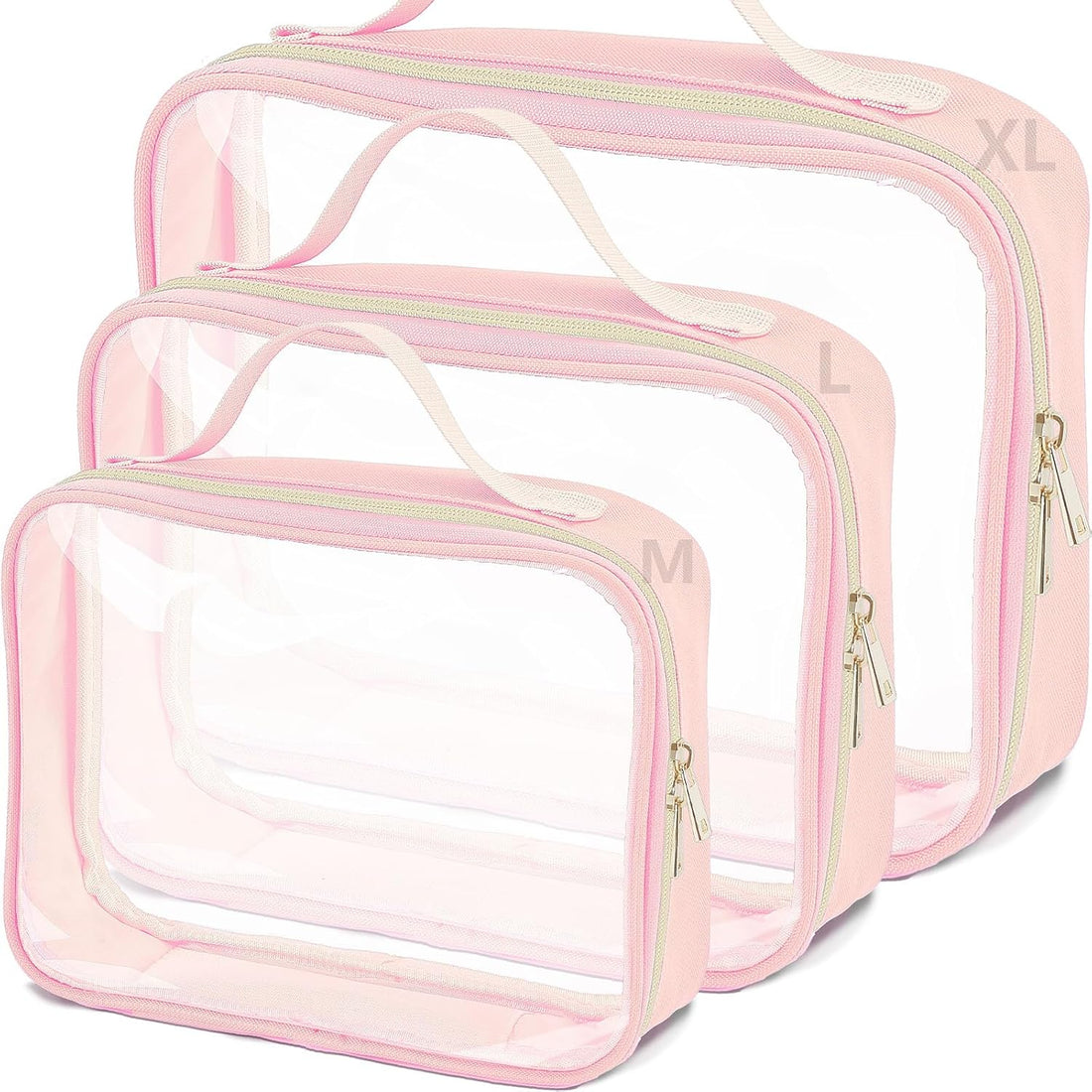 3 Set of Clear Travel Bags for Toiletries,Clear Makeup Bags | Toiletry Bag,Clears Makeup-Bag Travel Bag, Pink