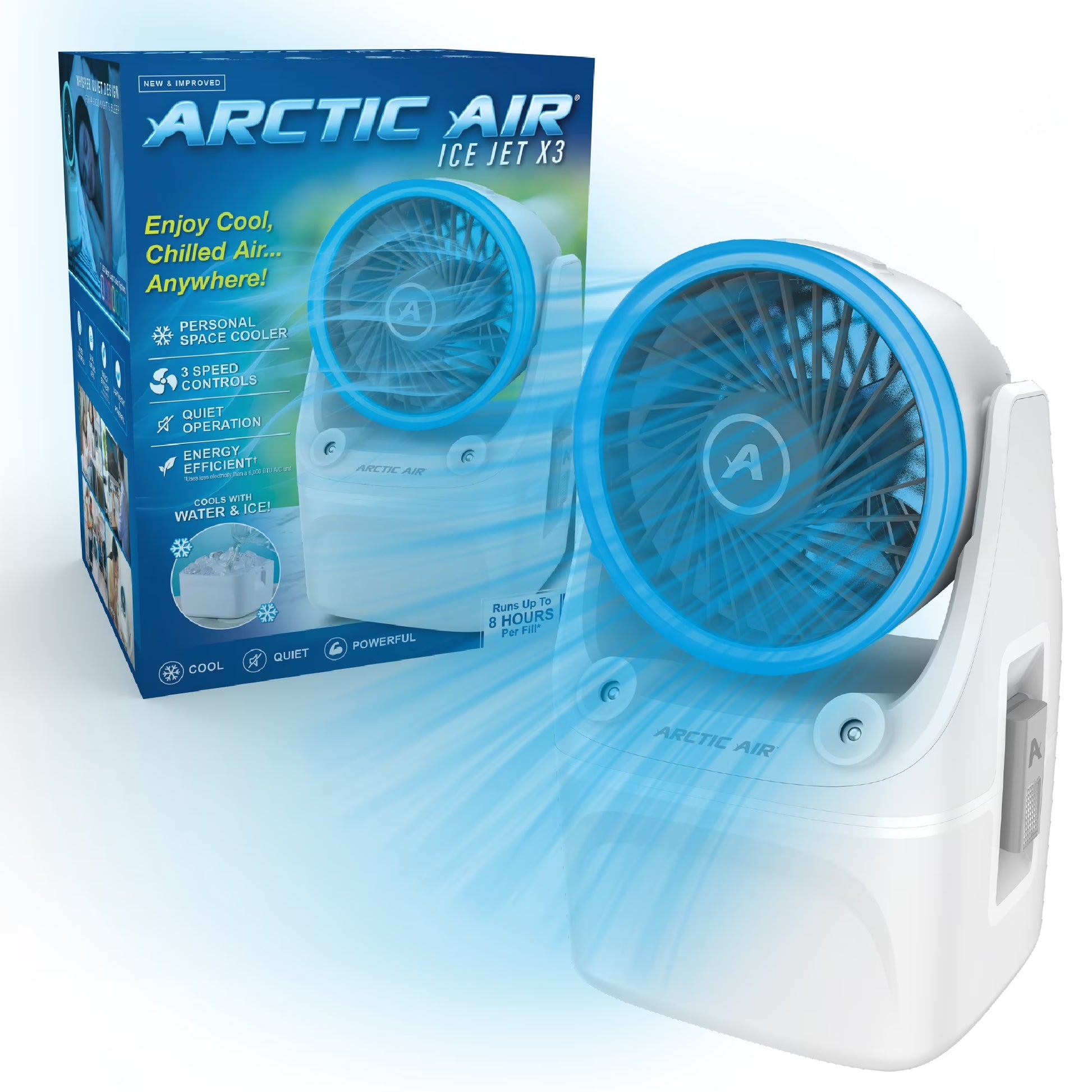 Ice Jet X3 Air Cooler, 3 Speed Portable Cooler with LED, Lightweight & Compact Space Cooler