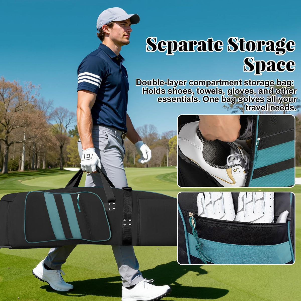 Golf Travel Bag with Wheels, Outdoors Heavy Duty 900D Polyester Waterproof Travel Golf Bags, Golf Travel Bags for Airlines, Transporting, Clubs