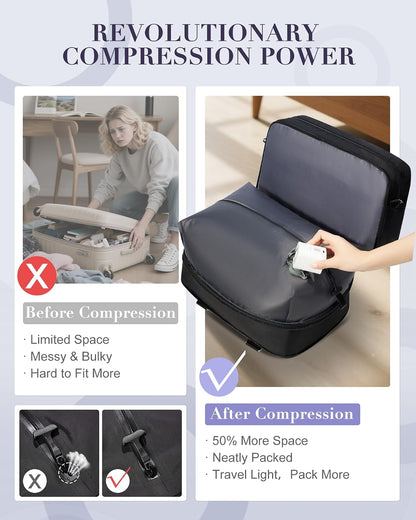 Vacuum Travel Bag with Air Pump Expandable Seal Compression Personal Item Carry on Bags for Airlines Travel Duffle Bags for Women Weekender Overnight Bag Sports Gym Tote Bag Black
