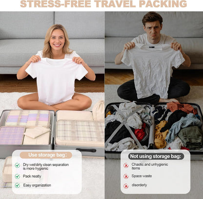 8 Set Packing Cubes for Travel,Suitcase Organizer Bags for Luggage with Shoe &amp; Hanging Toiletry Bag, Vacation Essentials &amp; Accessories for Cruise Ship, Airplane Must-Have,Road Trip &amp; Camp Gifts(Cream)