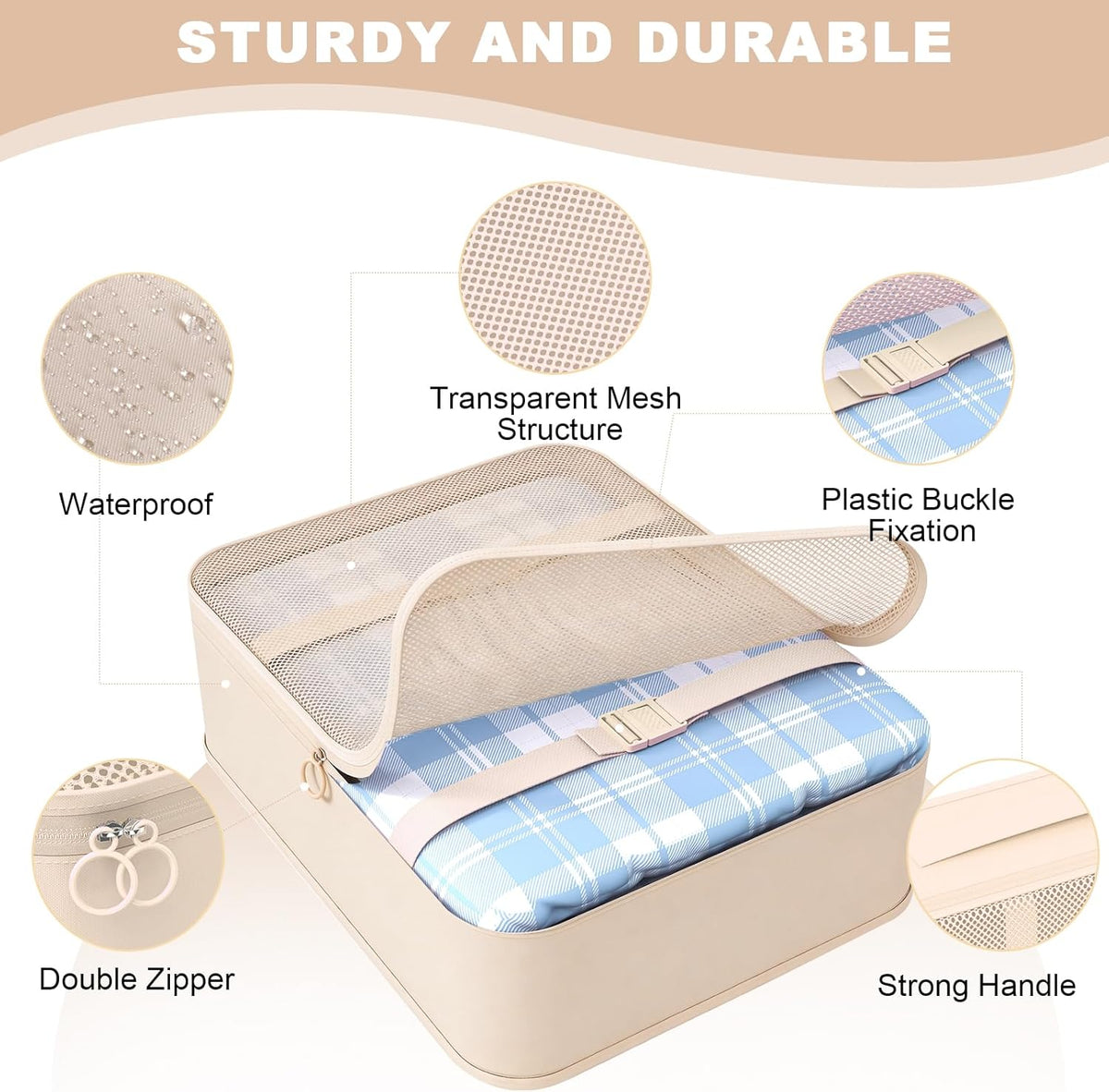 8 Set Packing Cubes for Travel,Suitcase Organizer Bags for Luggage with Shoe &amp; Hanging Toiletry Bag, Vacation Essentials &amp; Accessories for Cruise Ship, Airplane Must-Have,Road Trip &amp; Camp Gifts(Cream)