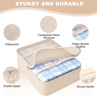 8 Set Packing Cubes for Travel,Suitcase Organizer Bags for Luggage with Shoe &amp; Hanging Toiletry Bag, Vacation Essentials &amp; Accessories for Cruise Ship, Airplane Must-Have,Road Trip &amp; Camp Gifts(Cream)