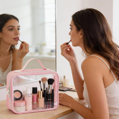 3 Set of Clear Travel Bags for Toiletries,Clear Makeup Bags | Toiletry Bag,Clears Makeup-Bag Travel Bag, Pink