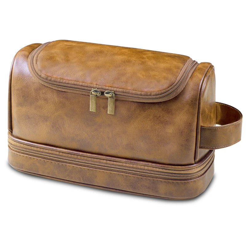 Large Hanging Toiletry Cosmetic Travel Bags for Men Women Leather Travel Bags with Hanging Hook Toiletries Bathroom Shaving Bags