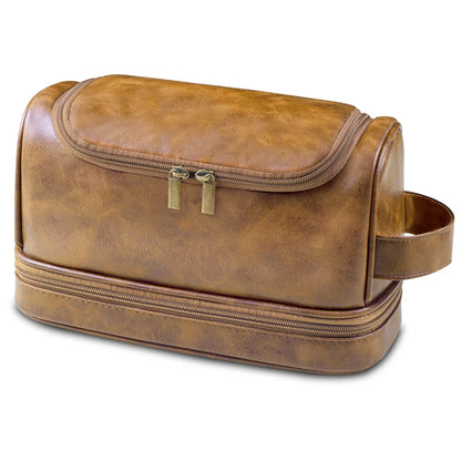 Large Hanging Toiletry Cosmetic Travel Bags for Men Women Leather Travel Bags with Hanging Hook Toiletries Bathroom Shaving Bags