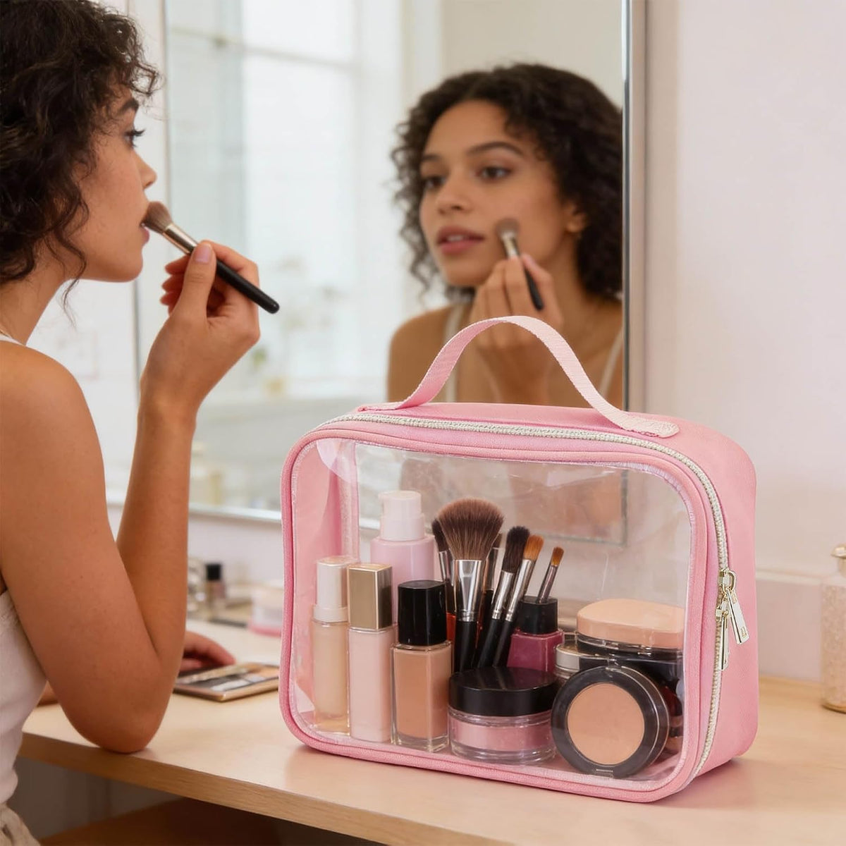 3 Set of Clear Travel Bags for Toiletries,Clear Makeup Bags | Toiletry Bag,Clears Makeup-Bag Travel Bag, Pink