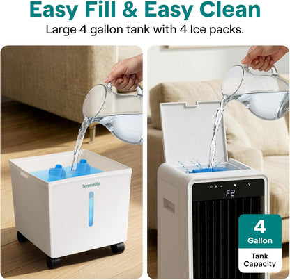 Evaporative Air Cooler with 15 L Detachable Water Tank, Air Cooler with 1500 CFM Cooling Power, Indoor Outdoor Oscillating System with Wheels, Remote & Ice Packs, (Black & White)