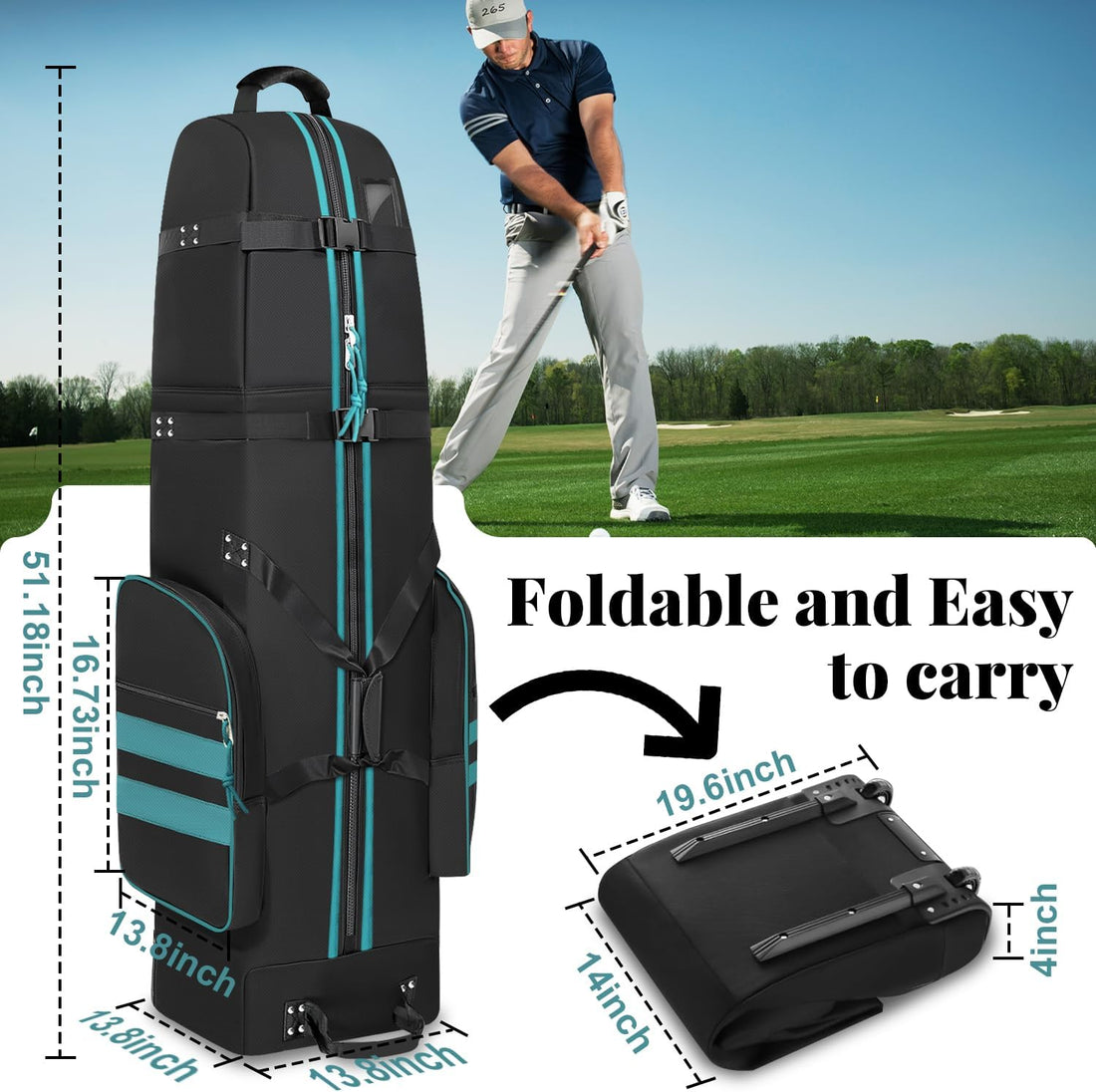Golf Travel Bag with Wheels, Outdoors Heavy Duty 900D Polyester Waterproof Travel Golf Bags, Golf Travel Bags for Airlines, Transporting, Clubs