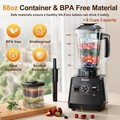 Smoothies Blender, Max.2400W/1000W  Professional Blender, 68Oz | 2L, BPA Free Countertop Blenders, 25000RPM Powerful, 2 Containers, Kitchen Blender & Grinder Combo, Ice Crushing/Juice/Shake