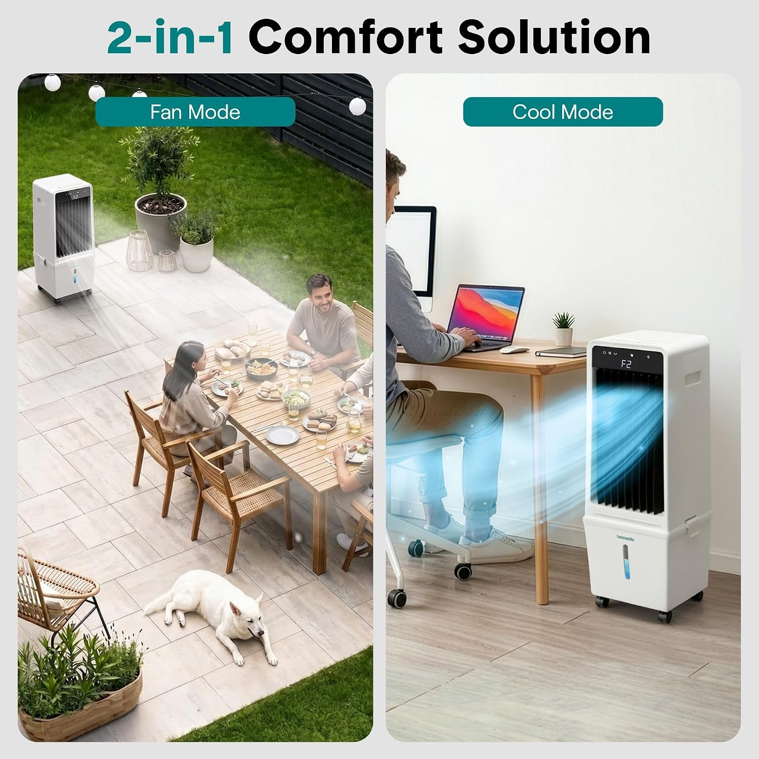 Evaporative Air Cooler with 15 L Detachable Water Tank, Air Cooler with 1500 CFM Cooling Power, Indoor Outdoor Oscillating System with Wheels, Remote & Ice Packs, (Black & White)