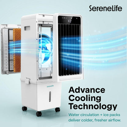 Evaporative Air Cooler with 15 L Detachable Water Tank, Air Cooler with 1500 CFM Cooling Power, Indoor Outdoor Oscillating System with Wheels, Remote & Ice Packs, (Black & White)