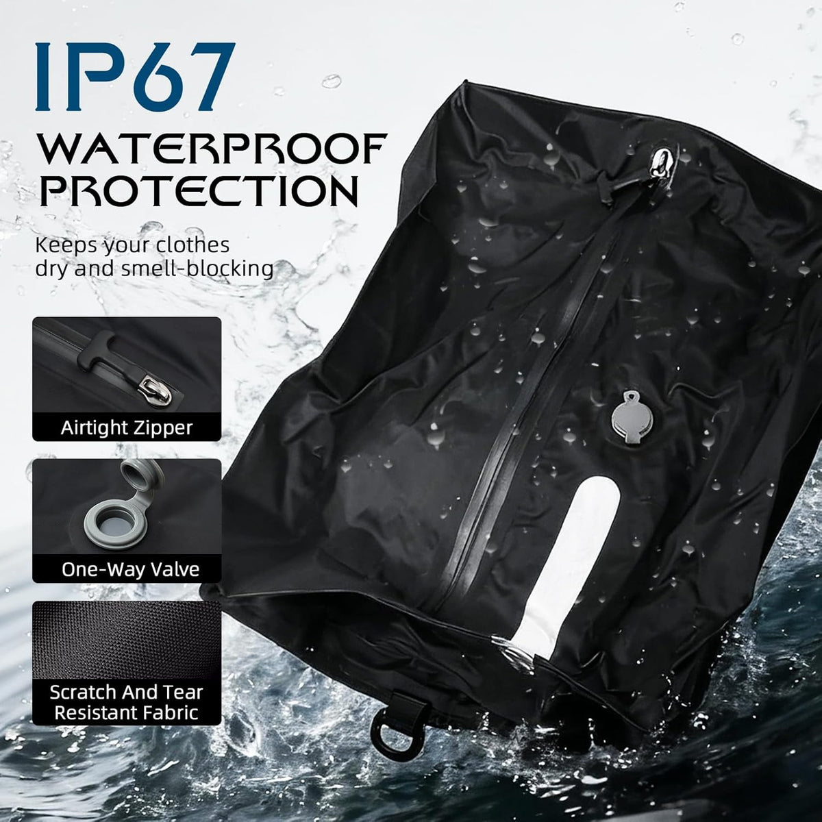 Travel Vacuum Bags with Pump,Space Saver Vacuum Storage Bags, Ip67 Waterproof,Airless Vacuum Kit Travel Carry on Suitcase and Backpack (2 Pack+Pump）