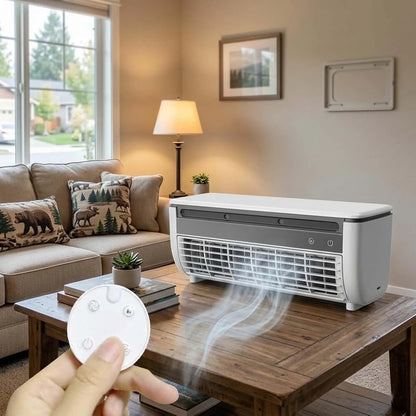 Mini Air Conditioner with Remote, Wireless Air Conditioner Cooling Mist Fan, Small Wall Air Conditioner No Window No Drill, 3 Speed Evaporative AC for Home Office(White)