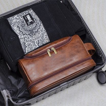 Large Hanging Toiletry Cosmetic Travel Bags for Men Women Leather Travel Bags with Hanging Hook Toiletries Bathroom Shaving Bags