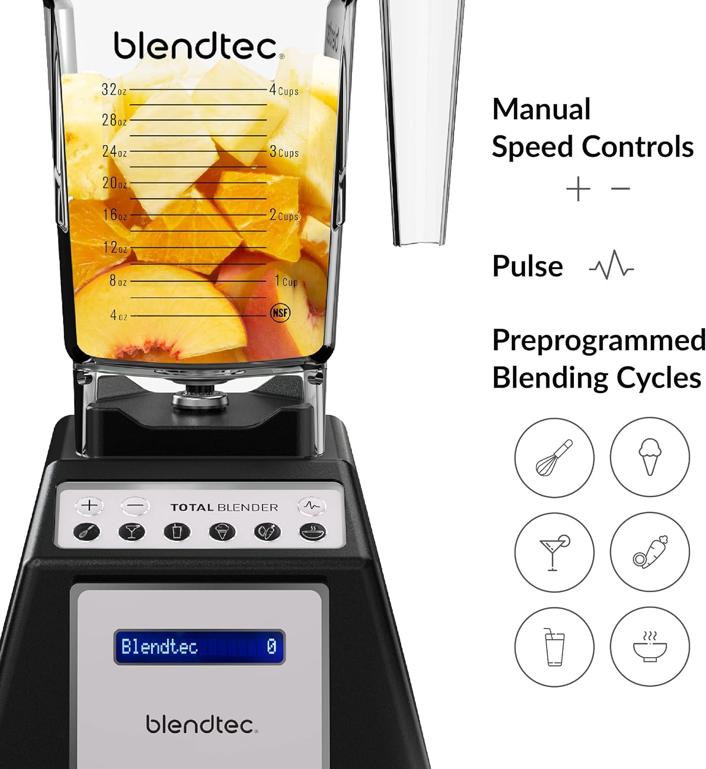 Total Blender Classic (Black) & 75Oz* Fourside Jar | Powerful and Reliable Kitchen Blender; 10 Speeds with Pulse; Six Preprogrammed Cycles for One Touch Consistent Blends