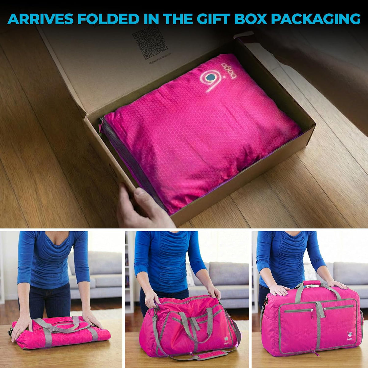 Large Duffle Bag for Travel Women &amp; Men. Durable Lightweight Foldable Travel Duffel Bags for Traveling Women. 60L Duffle Bags for Overnight Bag with Shoe Compartment Collapsible Weekender Duffel