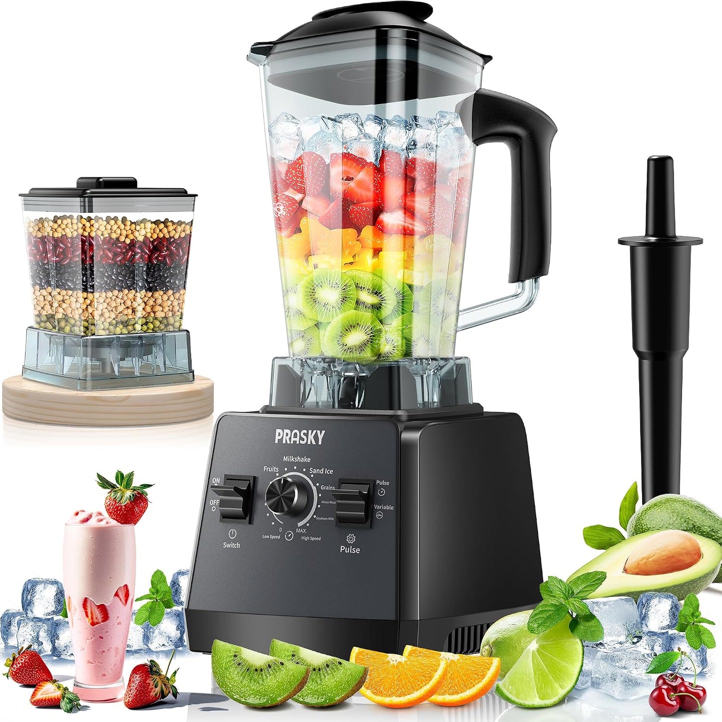 Smoothies Blender, Max.2400W/1000W  Professional Blender, 68Oz | 2L, BPA Free Countertop Blenders, 25000RPM Powerful, 2 Containers, Kitchen Blender & Grinder Combo, Ice Crushing/Juice/Shake