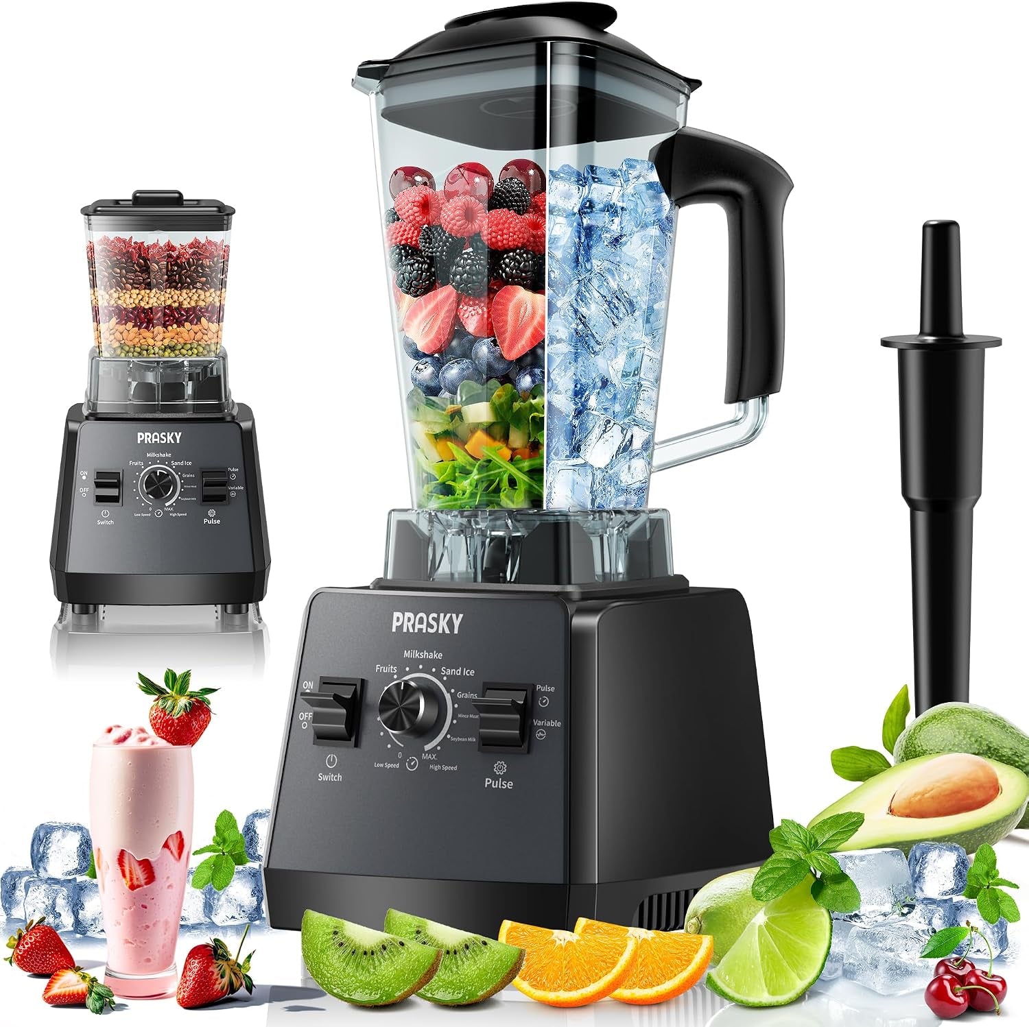 Smoothies Blender, Max.2400W/1000W  Professional Blender, 68Oz | 2L, BPA Free Countertop Blenders, 25000RPM Powerful, 2 Containers, Kitchen Blender & Grinder Combo, Ice Crushing/Juice/Shake