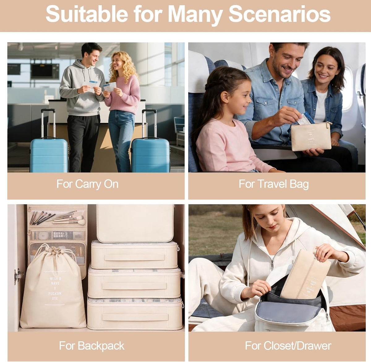 8 Set Packing Cubes for Travel,Suitcase Organizer Bags for Luggage with Shoe &amp; Hanging Toiletry Bag, Vacation Essentials &amp; Accessories for Cruise Ship, Airplane Must-Have,Road Trip &amp; Camp Gifts(Cream)